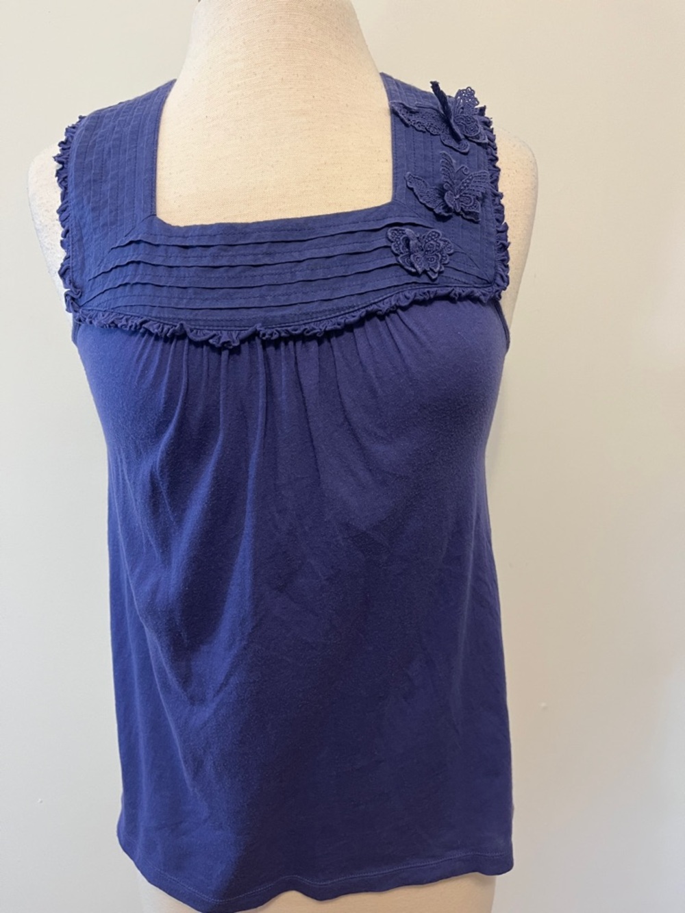 ANTHROPOLOGIE butterfly-appliqué top RIC RAC sz Small